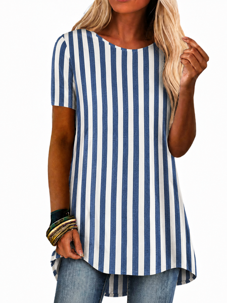 Vintage Striped Crew Neck Short Sleeve T-shirt, Stripe-blue, T-shirts
Vintage Striped Crew Neck Short Sleeve T-shirt, Stripe-blue, T-shirts
