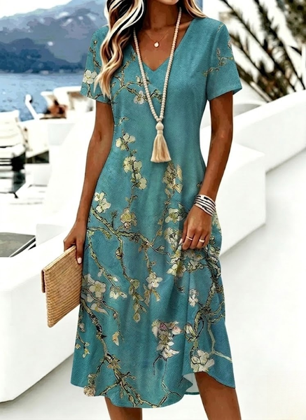 Women Floral Summer Dress V Neck Short Sleeve A-Line Dress, Green, Dresses
Women Floral Summer Dress V Neck Short Sleeve A-Line Dress, Green, Dresses