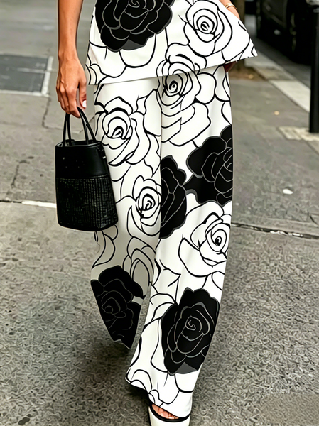 Urban Floral Printing Straight Pants, Black-white, Pants
Urban Floral Printing Straight Pants, Black-white, Pants