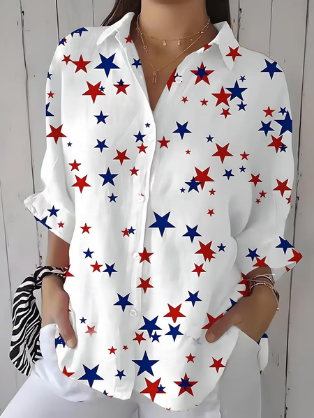 Shirt Collar Three Quarter Sleeve Star Printing Regular Loose Shirt For Women, White, Shirts
Shirt Collar Three Quarter Sleeve Star Printing Regular Loose Shirt For Women, White, Shirts