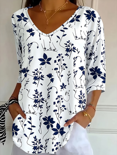Women Floral Three Quarter Sleeve Tee T-shirt V Neck Printing Casual Graphic Tee Spring/Fall Top, White, T-Shirts
Women Floral Three Quarter Sleeve Tee T-shirt V Neck Printing Casual Graphic Tee Spring/Fall Top, White, T-Shirts