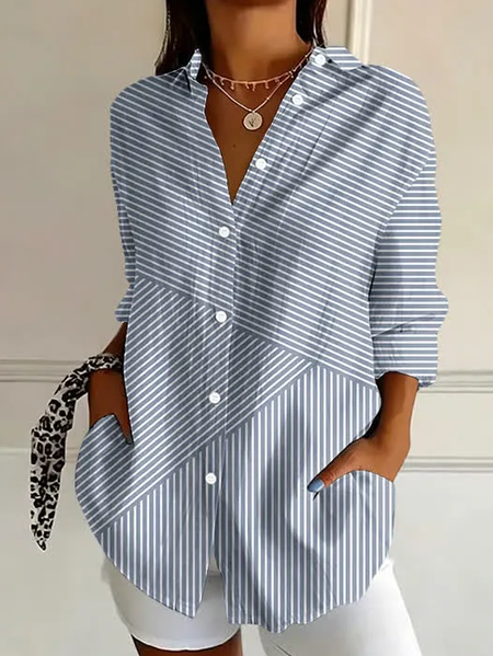Shirt Collar Regular Sleeve Long Sleeve Striped Buckle Regular Loose Button Up Shirt Shirt For Women, Blue, Shirts
Shirt Collar Regular Sleeve Long Sleeve Striped Buckle Regular Loose Button Up Shirt Shirt For Women, Blue, Shirts