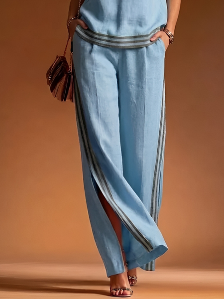 Casual Color Block Straight Pants, Blue, Pants
Casual Color Block Straight Pants, Blue, Pants