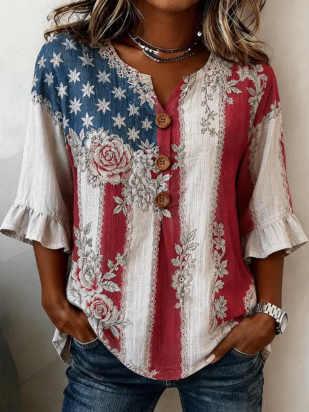 V Neck Half Sleeve Floral Printing Regular Micro-Elasticity Regular Fit Blouse For Women, As picture, Blouses
V Neck Half Sleeve Floral Printing Regular Micro-Elasticity Regular Fit Blouse For Women, As picture, Blouses