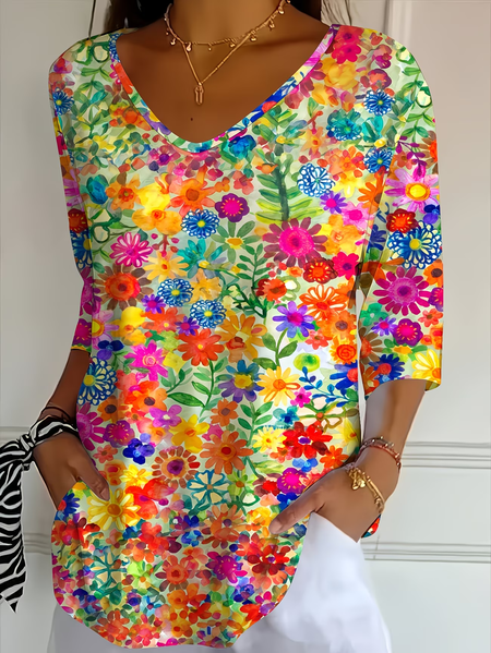 Women Floral Three Quarter Sleeve Tee T-shirt V Neck Printing Casual Graphic Tee Spring/Fall Top, As picture, T-Shirts
Women Floral Three Quarter Sleeve Tee T-shirt V Neck Printing Casual Graphic Tee Spring/Fall Top, As picture, T-Shirts