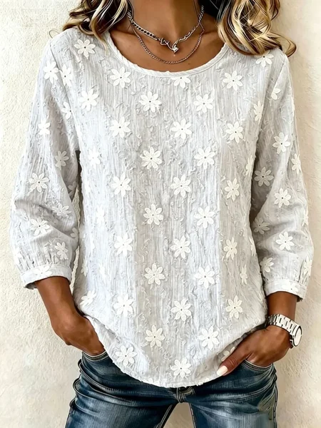 Crew Neck Half Sleeve Floral Printing Regular Micro-Elasticity Regular Fit Blouse For Women, White, Blouses
Crew Neck Half Sleeve Floral Printing Regular Micro-Elasticity Regular Fit Blouse For Women, White, Blouses