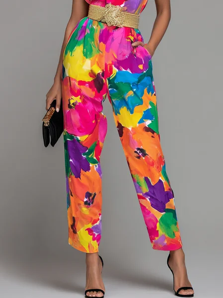 Urban Floral Printing Color Block Straight Pants No With Belt, Multicolor, Pants
Urban Floral Printing Color Block Straight Pants No With Belt, Multicolor, Pants