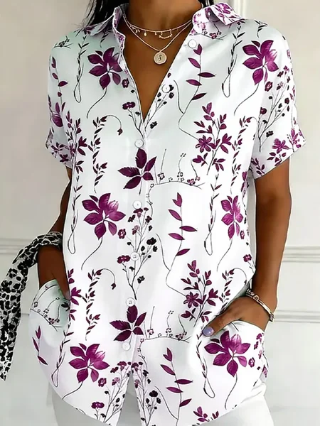 Shirt Collar Short Sleeve Floral Printing Regular Micro-Elasticity Loose Button Up Shirt Shirt For Women, Purple, Shirts
Shirt Collar Short Sleeve Floral Printing Regular Micro-Elasticity Loose Button Up Shirt Shirt For Women, Purple, Shirts