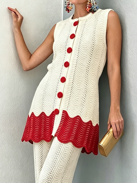 Vacation Color Block Crew Neck Knit Top, As picture, Cardigans
Vacation Color Block Crew Neck Knit Top, As picture, Cardigans