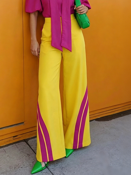 Urban Color Block Wide Leg Pants, Yellow, Pants