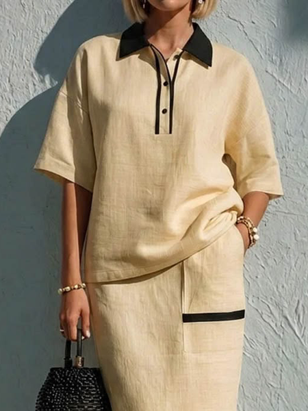 Cotton And Linen Casual Color Block Shirt Collar Shirt, Apricot, Blouses and Shirts
Cotton And Linen Casual Color Block Shirt Collar Shirt, Apricot, Blouses and Shirts