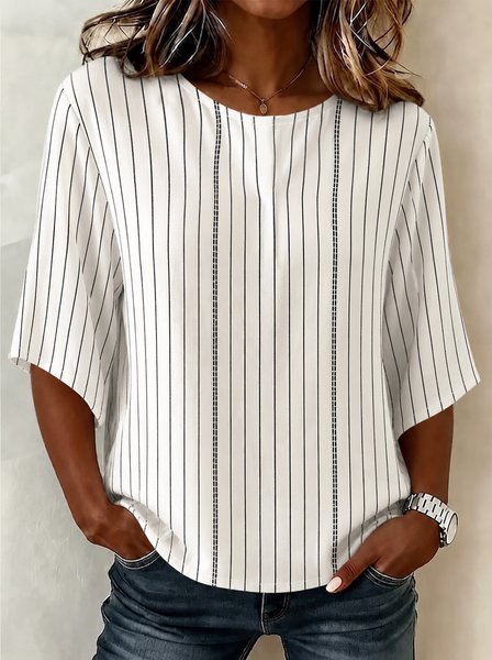 Crew Neck Half Sleeve Abstract Stripes Printing Regular Micro-Elasticity Loose Blouse For Women, White, Blouses
Crew Neck Half Sleeve Abstract Stripes Printing Regular Micro-Elasticity Loose Blouse For Women, White, Blouses