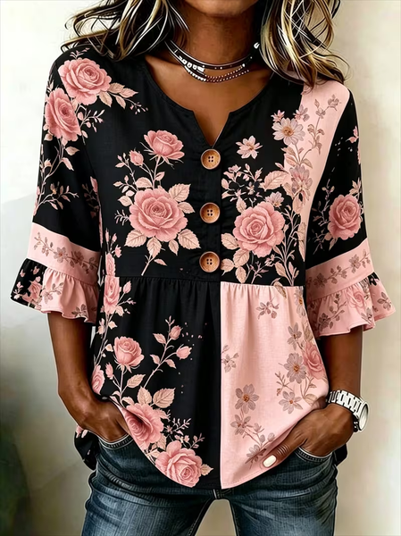 V Neck Half Sleeve Floral Printing Regular Micro-Elasticity Regular Fit Blouse For Women, As picture, Blouses
V Neck Half Sleeve Floral Printing Regular Micro-Elasticity Regular Fit Blouse For Women, As picture, Blouses