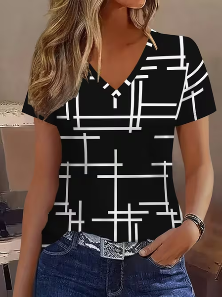 Women Abstract Short Sleeve Tee T-shirt V Neck Printing Vintage Summer Top, Black, T-Shirts
Women Abstract Short Sleeve Tee T-shirt V Neck Printing Vintage Summer Top, Black, T-Shirts