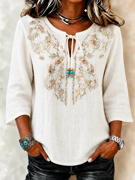 V Neck Half Sleeve Floral Regular Loose Blouse For Women, White, Blouses
V Neck Half Sleeve Floral Regular Loose Blouse For Women, White, Blouses