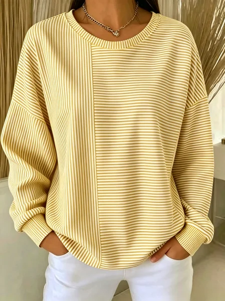 Casual Crew Neck Striped Sweatshirt, Yellow, Hoodies & Sweatshirts
Casual Crew Neck Striped Sweatshirt, Yellow, Hoodies & Sweatshirts