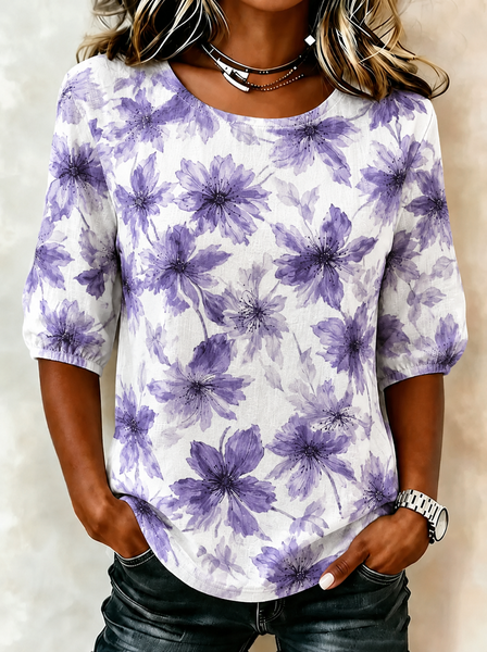 Crew Neck Half Sleeve Floral Printing Regular Micro-Elasticity Loose Blouse For Women, Purple, Blouses
Crew Neck Half Sleeve Floral Printing Regular Micro-Elasticity Loose Blouse For Women, Purple, Blouses