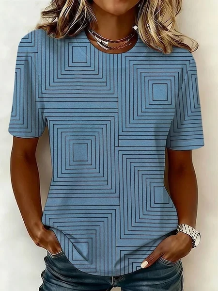 Casual Abstract Crew Neck Short Sleeve T-shirt, Blue, T-shirts
Casual Abstract Crew Neck Short Sleeve T-shirt, Blue, T-shirts