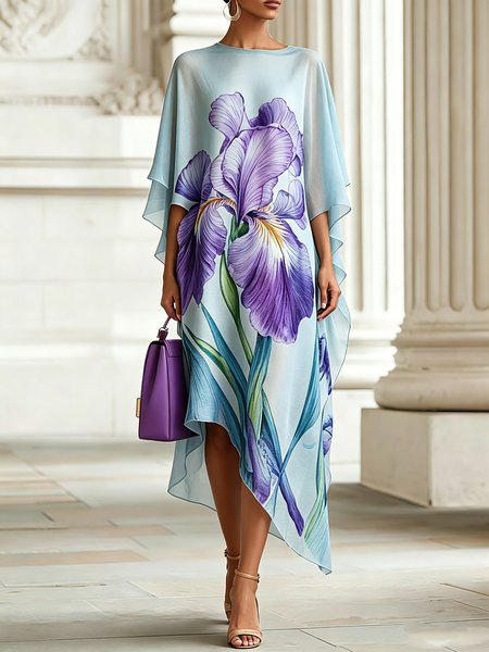 Elegant Floral Printing Boat Neck Midi Dress, Blue, Midi Dresses
Elegant Floral Printing Boat Neck Midi Dress, Blue, Midi Dresses