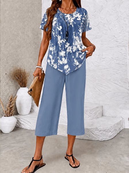 Women Plain Two-Piece Set Daily Short Sleeve Casual Summer Top With Pants Matching Set, Blue, Sets
Women Plain Two-Piece Set Daily Short Sleeve Casual Summer Top With Pants Matching Set, Blue, Sets