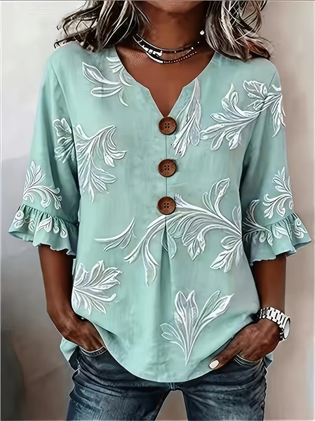 Women Floral V Neck Half Sleeve Blouse Printing Vintage Daily Summer Top, Green, Blouses
Women Floral V Neck Half Sleeve Blouse Printing Vintage Daily Summer Top, Green, Blouses