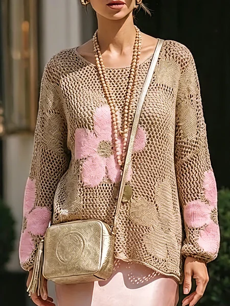 Urban Floral Hollow Out Color Block Sweater, Pink, Pullovers
Urban Floral Hollow Out Color Block Sweater, Pink, Pullovers