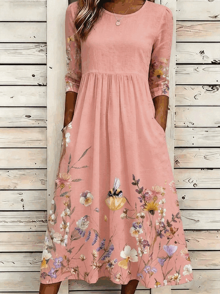 Women Floral Summer Dress Crew Neck Half Sleeve A-Line Dress, Pink, Dresses
Women Floral Summer Dress Crew Neck Half Sleeve A-Line Dress, Pink, Dresses