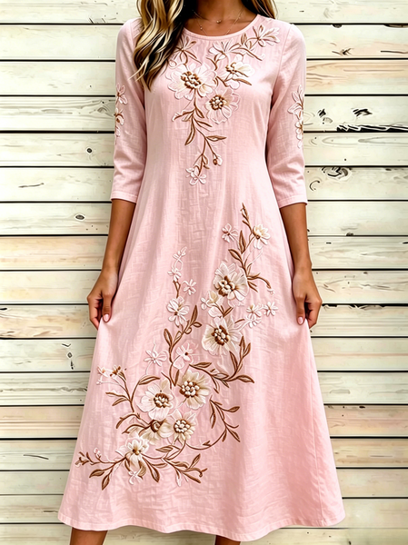 Women Floral Spring/Fall Dress Crew Neck Three Quarter Sleeve A-Line Dress, Pink, Dresses
Women Floral Spring/Fall Dress Crew Neck Three Quarter Sleeve A-Line Dress, Pink, Dresses