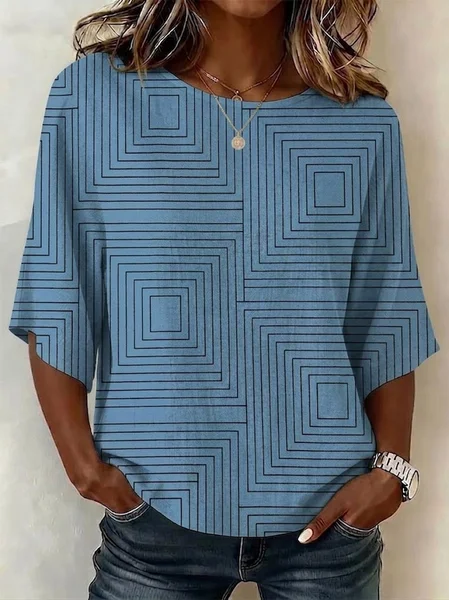 Crew Neck Half Sleeve Striped Printing Regular Micro-Elasticity Regular Fit Blouse For Women, Blue, Blouses
Crew Neck Half Sleeve Striped Printing Regular Micro-Elasticity Regular Fit Blouse For Women, Blue, Blouses