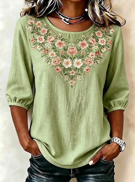 Women Floral Crew Neck Half Sleeve Blouse Printing Vintage Daily Summer Top, Green, Blouses
Women Floral Crew Neck Half Sleeve Blouse Printing Vintage Daily Summer Top, Green, Blouses