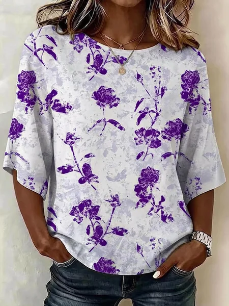 Crew Neck Half Sleeve Floral Regular Micro-Elasticity Regular Fit Blouse For Women, Purple, Blouses
Crew Neck Half Sleeve Floral Regular Micro-Elasticity Regular Fit Blouse For Women, Purple, Blouses
