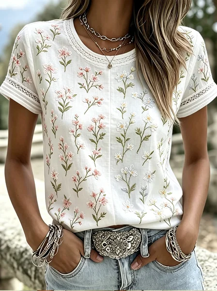 Casual 3D Floral Printing Crew Neck Short Sleeve T-shirt, White, T-shirts
Casual 3D Floral Printing Crew Neck Short Sleeve T-shirt, White, T-shirts