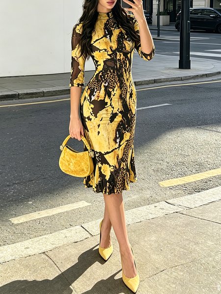 Urban Color Block Printing Leopard Mock Neck Midi Dress, Yellow, Midi Dresses
Urban Color Block Printing Leopard Mock Neck Midi Dress, Yellow, Midi Dresses