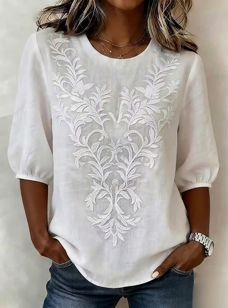 Crew Neck Half Sleeve Floral Printing Regular Micro-Elasticity Regular Fit Blouse For Women, White, Blouses
Crew Neck Half Sleeve Floral Printing Regular Micro-Elasticity Regular Fit Blouse For Women, White, Blouses