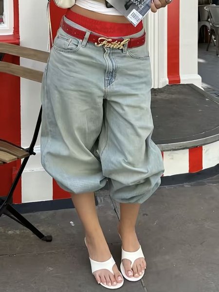 Casual Distressing Loose Plain Jeans With No Belt, Blue, Jeans
Casual Distressing Loose Plain Jeans With No Belt, Blue, Jeans