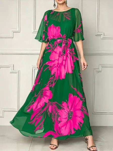 Elegant Floral Printing Maxi Dress, Green, Maxi Dresses
Elegant Floral Printing Maxi Dress, Green, Maxi Dresses