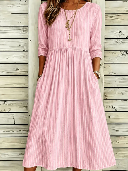 Women Striped Summer Printing Dress Crew Neck Half Sleeve H-Line Dress, Pink, Dresses
Women Striped Summer Printing Dress Crew Neck Half Sleeve H-Line Dress, Pink, Dresses