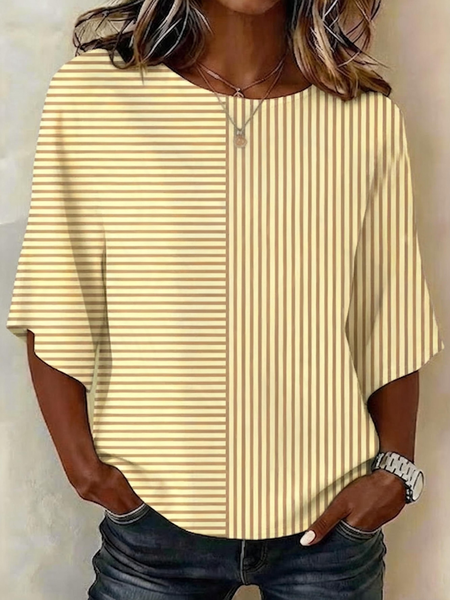 Crew Neck Half Sleeve Striped Regular Micro-Elasticity Regular Fit Blouse For Women, Yellow, Blouses
Crew Neck Half Sleeve Striped Regular Micro-Elasticity Regular Fit Blouse For Women, Yellow, Blouses