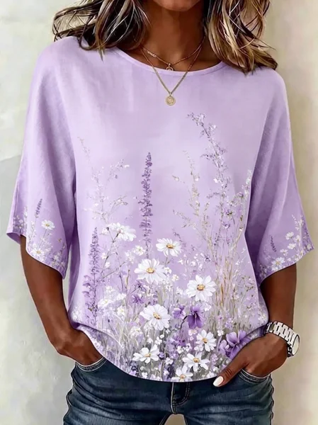 Crew Neck Half Sleeve 3D Printing Printing Regular Micro-Elasticity Loose Blouse For Women, Light purple, Blouses
Crew Neck Half Sleeve 3D Printing Printing Regular Micro-Elasticity Loose Blouse For Women, Light purple, Blouses