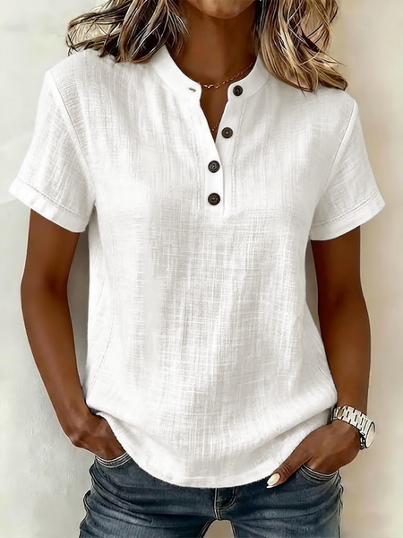 V Neck Short Sleeve Plain Buckle Regular Micro-Elasticity Regular Fit Shirt For Women, White, T-shirts
V Neck Short Sleeve Plain Buckle Regular Micro-Elasticity Regular Fit Shirt For Women, White, T-shirts