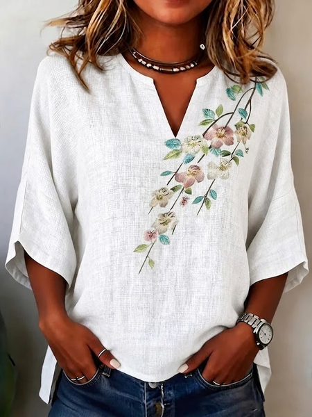 V Neck Half Sleeve Floral Printing Regular Micro-Elasticity Loose Blouse For Women, White, Blouses
V Neck Half Sleeve Floral Printing Regular Micro-Elasticity Loose Blouse For Women, White, Blouses