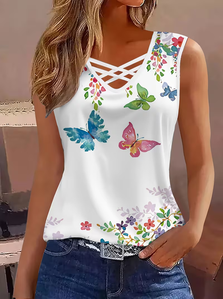 Casual V Neck Floral Tank Top Printing, White, Tanks & Camis
Casual V Neck Floral Tank Top Printing, White, Tanks & Camis