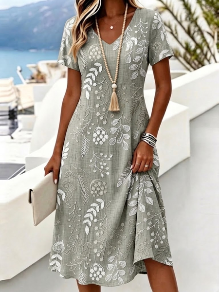 Women Leaf Summer Dress V Neck Short Sleeve A-Line Dress, Sage gray, Dresses
Women Leaf Summer Dress V Neck Short Sleeve A-Line Dress, Sage gray, Dresses