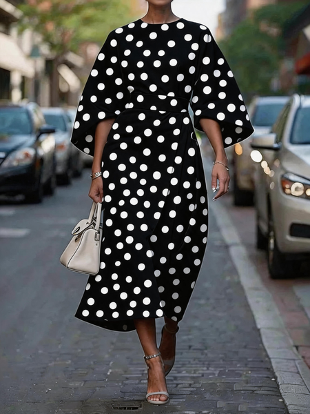 Women Polka Dots Spring/Fall Dress Crew Neck Three Quarter Sleeve A-Line Dress, Black, Dresses
Women Polka Dots Spring/Fall Dress Crew Neck Three Quarter Sleeve A-Line Dress, Black, Dresses