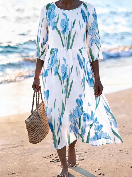 Women Floral Summer Dress Crew Neck Half Sleeve A-Line Dress, Blue, Dresses
Women Floral Summer Dress Crew Neck Half Sleeve A-Line Dress, Blue, Dresses