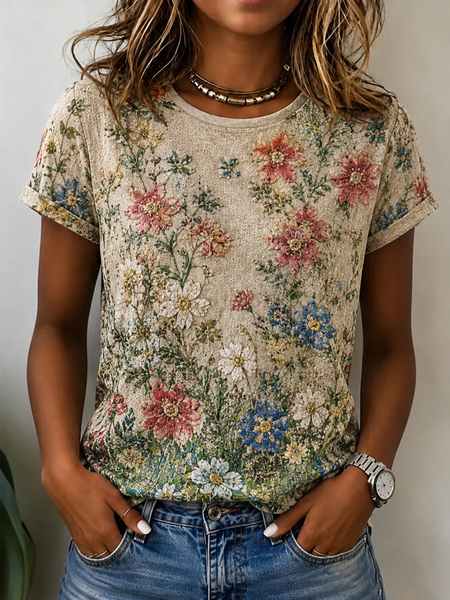 Women Floral Short Sleeve Tee T-shirt Crew Neck Printing Casual Graphic Tee Summer Top, Khaki, T-Shirts
Women Floral Short Sleeve Tee T-shirt Crew Neck Printing Casual Graphic Tee Summer Top, Khaki, T-Shirts