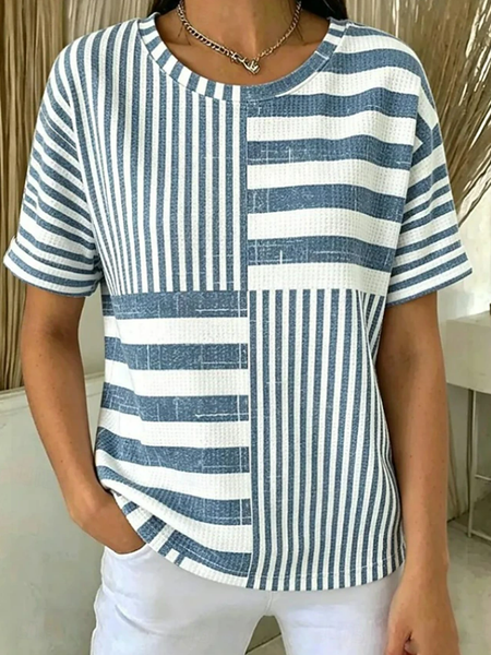 Casual Striped Crew Neck Short Sleeve T-shirt, Blue, T-shirts
Casual Striped Crew Neck Short Sleeve T-shirt, Blue, T-shirts