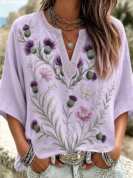 Half Open Collar Half Sleeve Floral Regular Micro-Elasticity Loose Blouse For Women, Purple, Blouses
Half Open Collar Half Sleeve Floral Regular Micro-Elasticity Loose Blouse For Women, Purple, Blouses