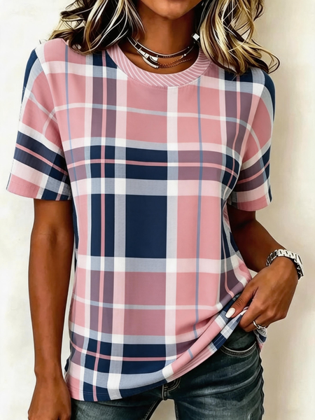 Casual Plaid Crew Neck Short Sleeve T-shirt, Color2, T-shirts
Casual Plaid Crew Neck Short Sleeve T-shirt, Color2, T-shirts