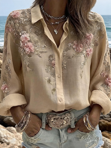 Shirt Collar Long Sleeve Floral Regular Micro-Elasticity Loose Shirt For Women, Khaki, Blouses
Shirt Collar Long Sleeve Floral Regular Micro-Elasticity Loose Shirt For Women, Khaki, Blouses